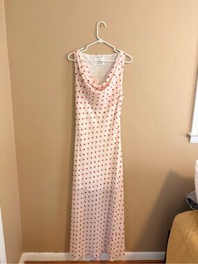Paper Heart Polka Dot Cowl Neck Maxi Dress White & Red Large